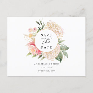 Peony and Gold Blume Save the Date Postcard Postkarte