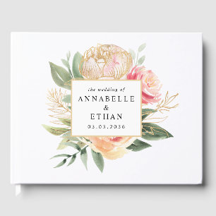 Peony and Gold Blume Wedding Guest Book Gästebuch