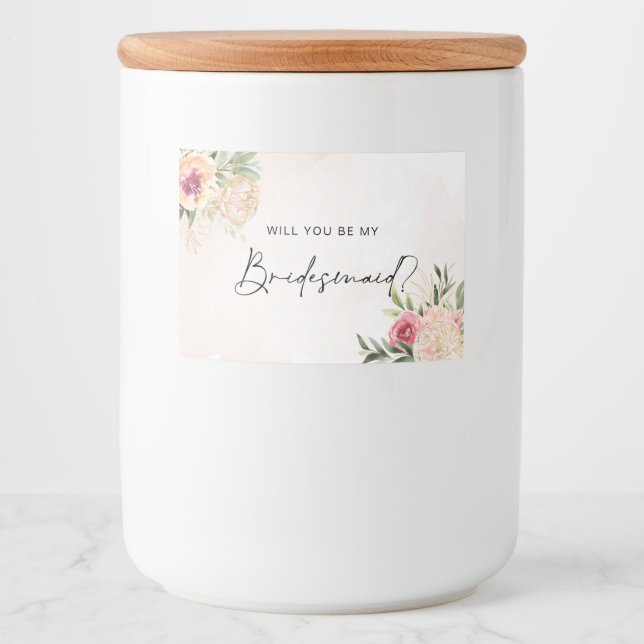 Peony and Gold Foil Bloms Bridesmaid Candle Label Lebensmitteletikett (Vorderseite)