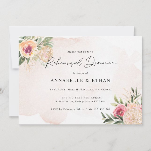 Peony and Gold Foil Bloms Probe Dinner (Vorderseite)