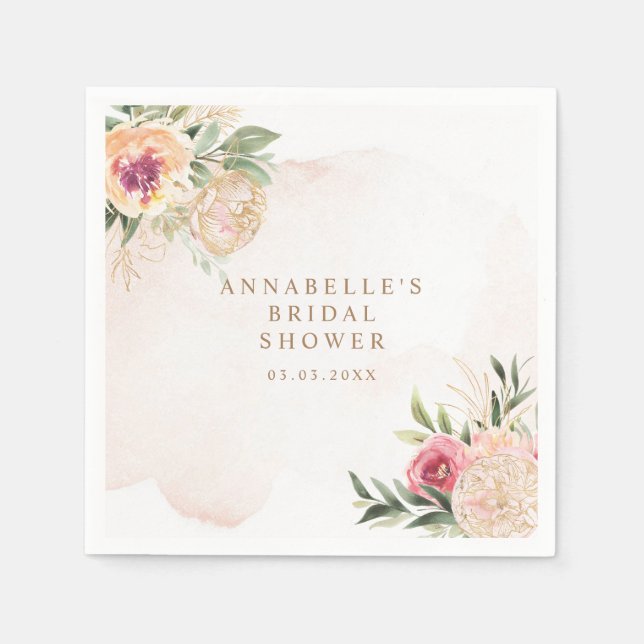 Peony and Gold Foil Bloom Brautparty Napkin Serviette (Vorderseite)