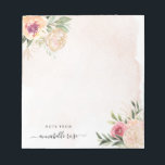 Peony and Gold Foil Bloom Notepad Notizblock<br><div class="desc">Dieses individuell anpassbare Notizblock wurde für die Koordination mit unserer Peony- und Gold-Kollektion konzipiert. Es verfügt über üppige Rosa- und Goldpeony-Blume mit grünem Blattwerk auf einem Aquarellhintergrund. Für eine erweiterte Anpassung dieses Designs, z.B. das Ändern des Layouts, des Schriftartes oder der Textgröße, klicken Sie bitte auf den obigen Button "KENNEN"....</div>