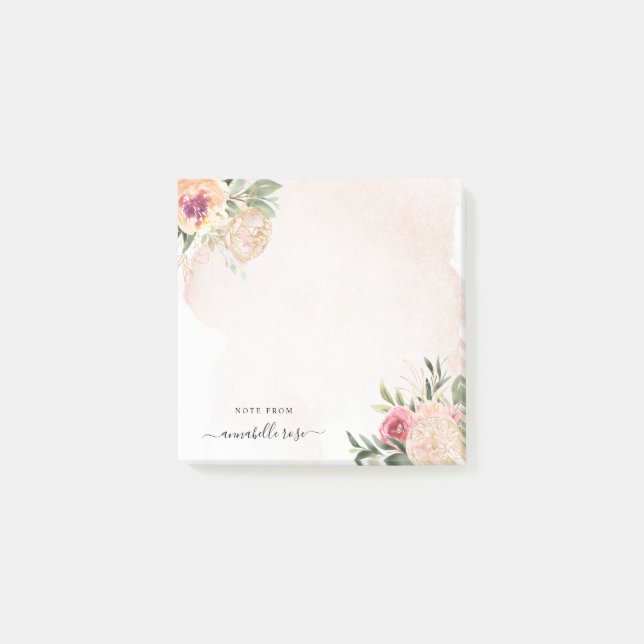 Peony and Gold Foil Bloom Post-it Klebezettel (Vorderseite)