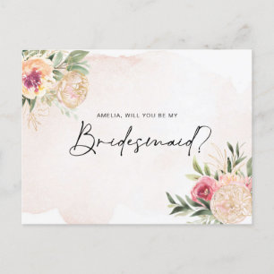 Peony and Gold Foil Blooms Bridesmaid Post Card Postkarte