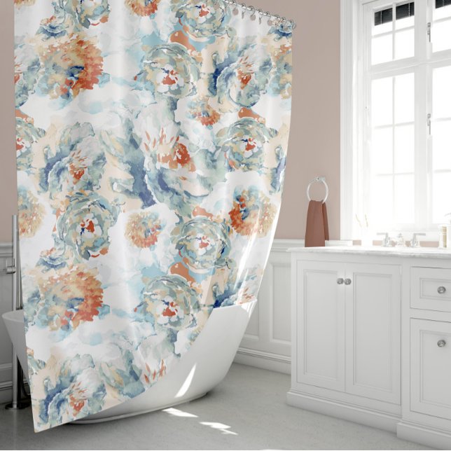 Peony and Hydrangea blüht Herbstfarben Duschvorhang (Peony And Hydrangea Blooms in Fall Colors Shower Curtain by Jenn Steffen Art for Studio Posies.)