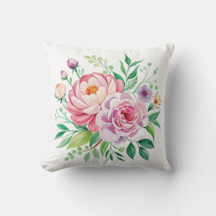Peony and Rose Aquarell Blumenstrauß Kissen