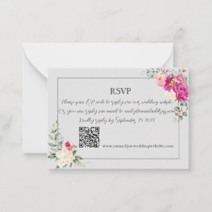 Peony and Rose Greenery QR Code RSV Card Mitteilungskarte