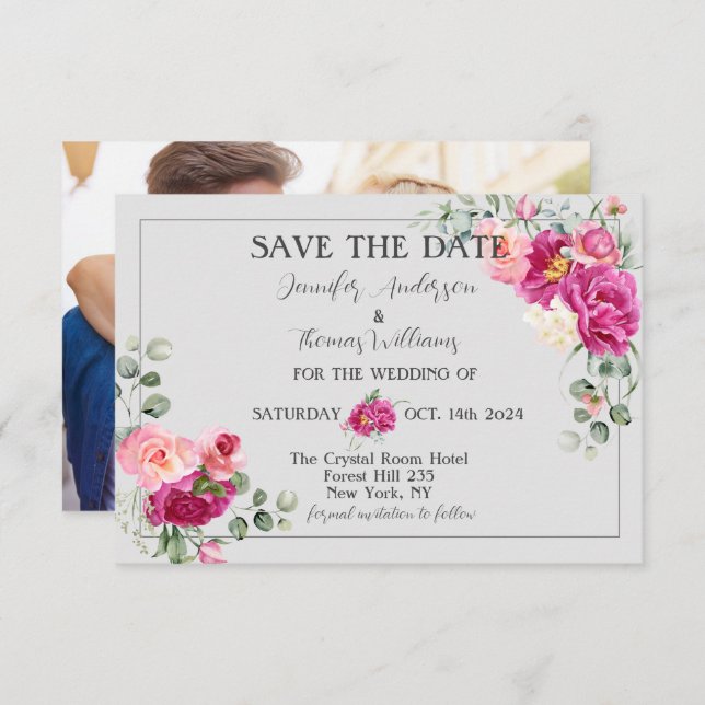 Peony and Rose Greenery Save the Date (Vorne/Hinten)