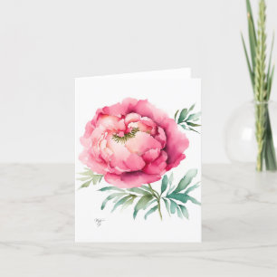 Peony B Portrait in Watercolor & Pen Holiday Feiertagskarte