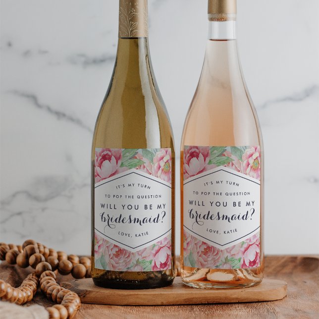 Peony Be my Bridesmaid Wine or Sparkling Wine Labe Weinetikett (Von Creator hochgeladen)