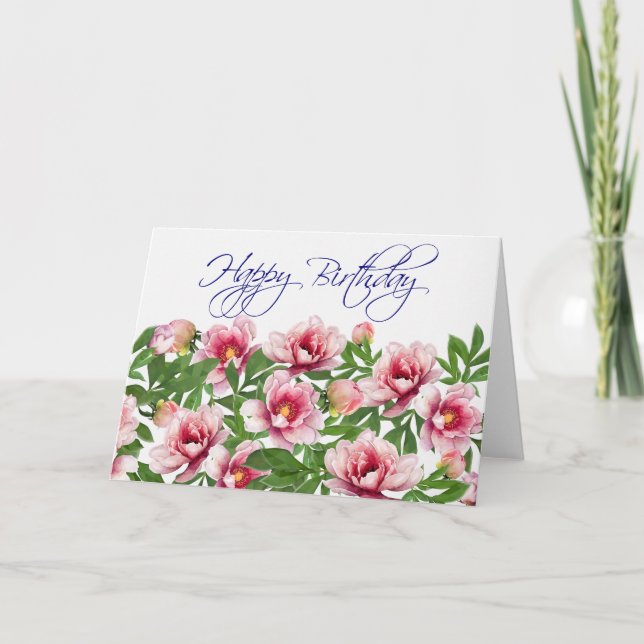 Peony Birthday Card Karte (Vorderseite)