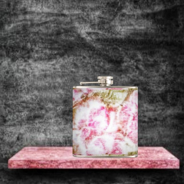 Peony Bliss Vinyl Wrapped Flask Flachmann (This Peony Bliss Hip Flask, displays Victorian aspects, in its design!)
