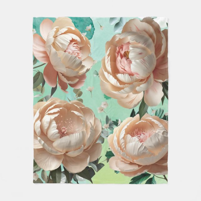 Peony Bloom Fleece Blanket Elegantes Blumendekor (Vorderseite)