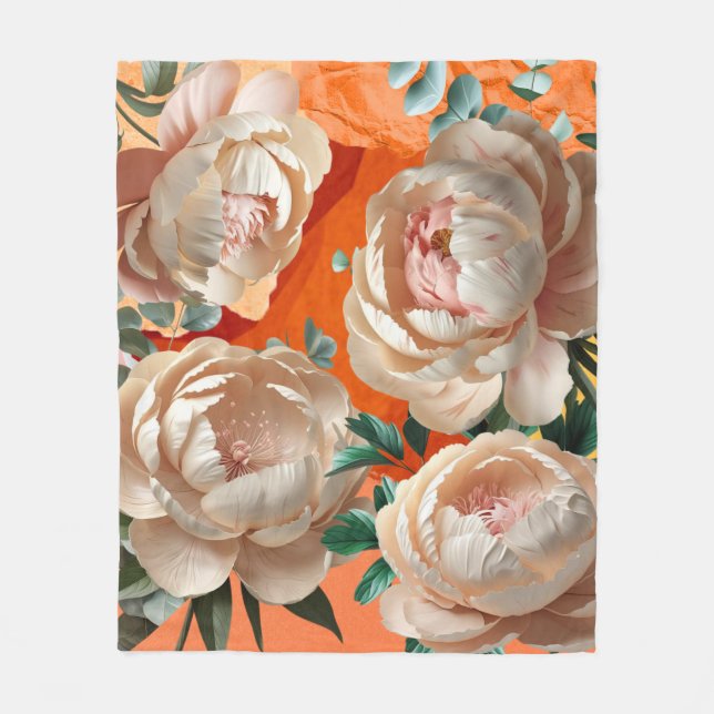Peony Bloom Fleece Blanket Elegantes Blumendekor (Vorderseite)