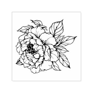 Peony Bloom Line Art Permastempel