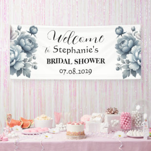 Peony Blue Flowers Rustikales Brautparty Banner