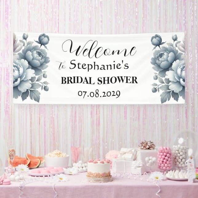 Peony Blue Flowers Rustikales Brautparty Banner (Party)