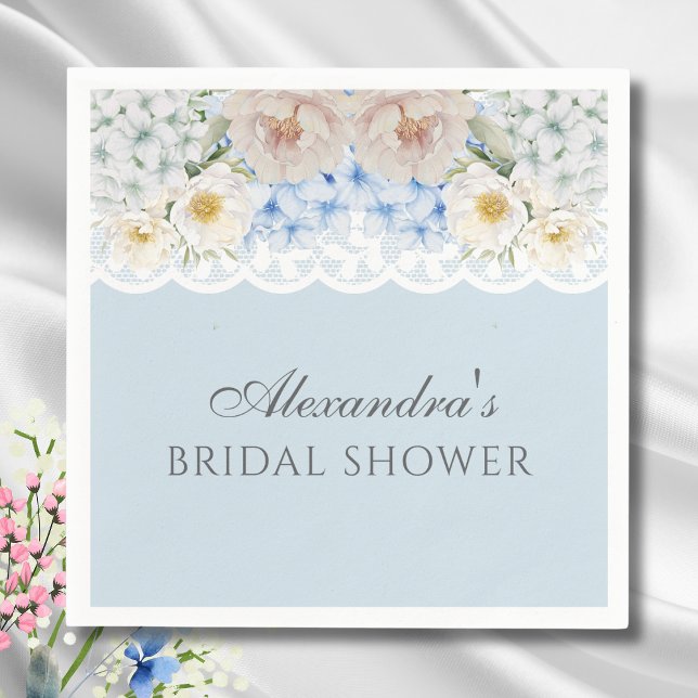 Peony Blue Hydrangea Brautparty Paper Napkin Serviette (Von Creator hochgeladen)