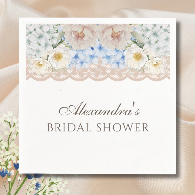 Peony Blue Hydrangea Brautparty Paper Napkin Serviette (Von Creator hochgeladen)
