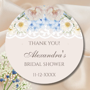 Peony Blue Hydrangea Brautparty Vielen Dank Runder Aufkleber