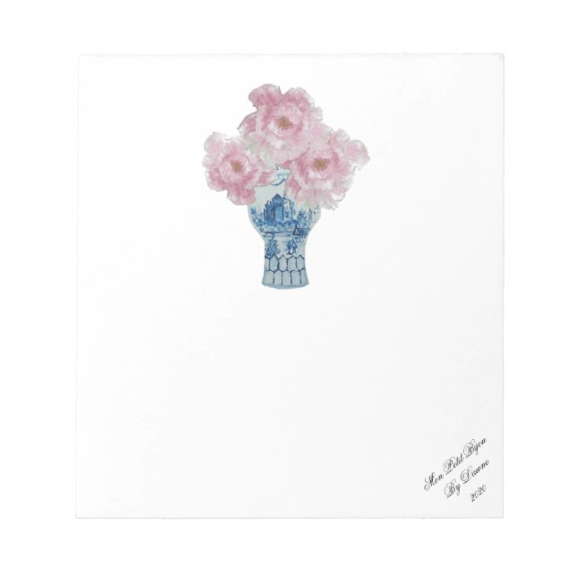 Peony Blue und White Ginger Jar Notepad Notizblock (Vorderseite)