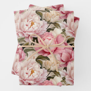 Peony blüht große rosa, weiße Wiederholungsmuster Geschenkpapier Set