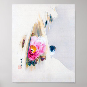 Peony Blume and Sparrow in Snow, Watanabe Seitei Poster