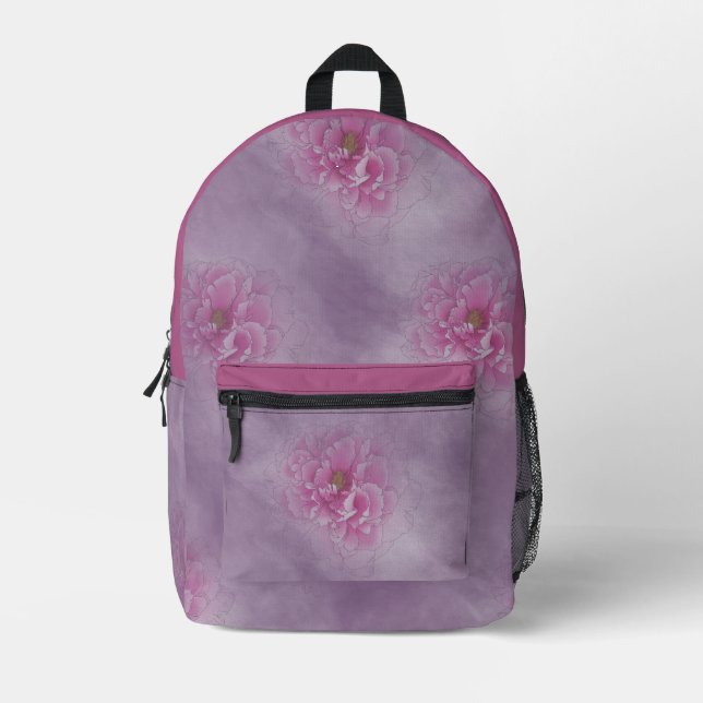 Peony Blume Bedruckter Rucksack (Vorderseite)