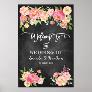 Peony Blume Chalkboard Willkommen bei unserer Hoch Poster