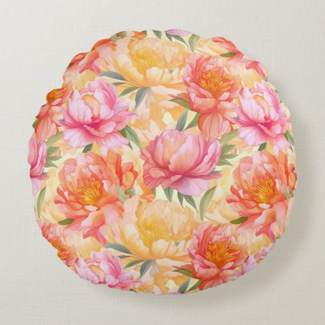Peony Blume Cotton Throw Kissen (Vorderseite)