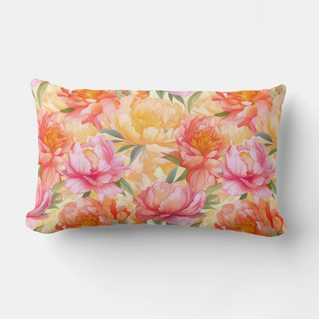 Peony Blume Cotton Throw Kissen (Vorderseite)