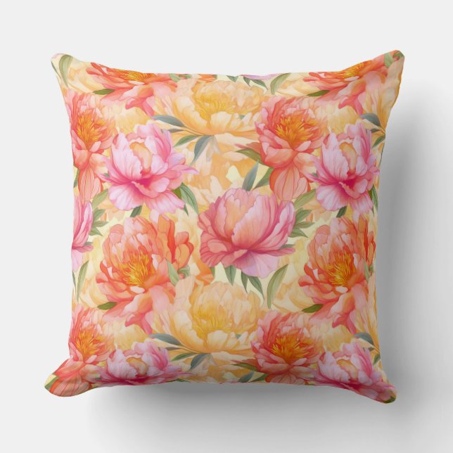 Peony Blume Cotton Throw Kissen (Vorderseite)