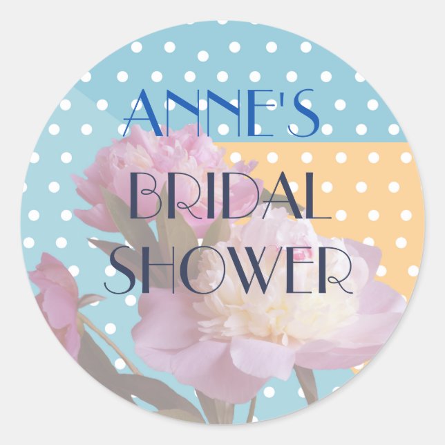 Peony Blume & Dots Brautparty Sticke Runder Aufkleber (Vorderseite)