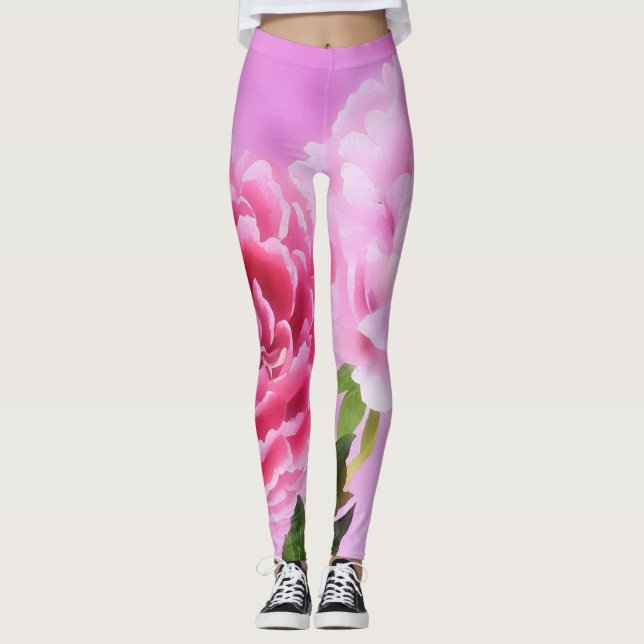 Peony Blume Floral Art Pink Leggings (Vorderseite)