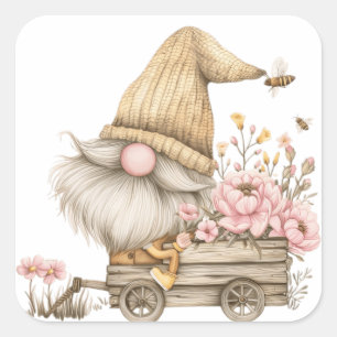 Peony Blume Gnome Quadratischer Aufkleber
