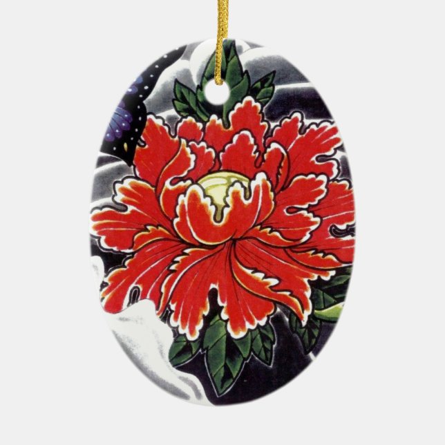 Peony Blume Japanisches Tätowierdesign Keramik Ornament (Vorne)