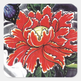 Peony Blume Japanisches Tätowierdesign Quadratischer Aufkleber