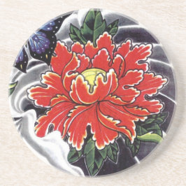 Peony Blume Japanisches Tätowierdesign Sandstein Untersetzer
