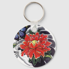 Peony Blume Japanisches Tätowierdesign Schlüsselanhänger
