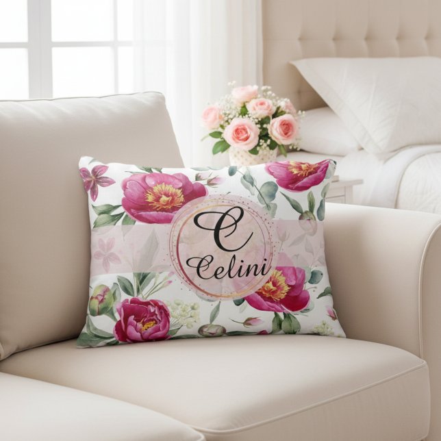 Peony Blume nahtlose Muster Throw Kissen (Elegant Peony Flower Seamless Pattern in Soft Pink Accent Pillow)