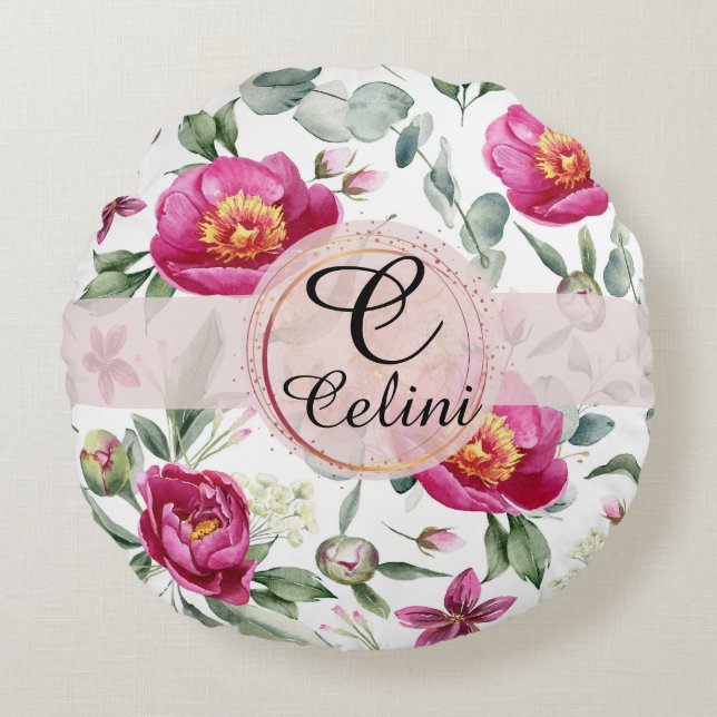 Peony Blume nahtlose Muster Throw Kissen (Vorderseite)