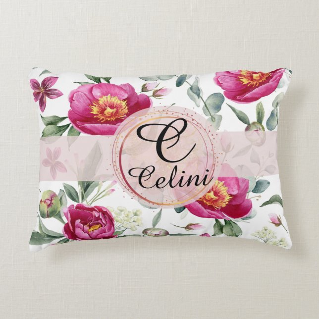 Peony Blume nahtlose Muster Throw Kissen (Vorderseite)