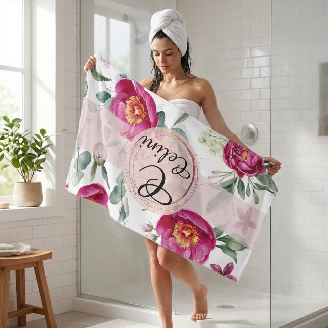 Peony Blume nahtlose Muster Throw Kissen Badhandtuch Set (Peony flower seamless pattern Throw Pillow Bath Towel Set)