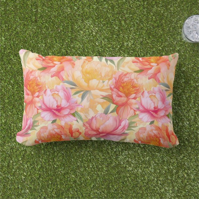 Peony Blume Outdoor Accent Pillow Kissen Für Draußen (Gras)