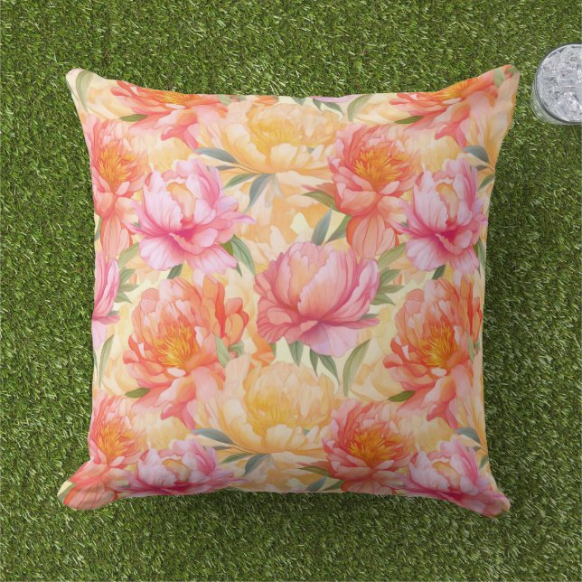 Peony Blume Outdoor Throw Kissen (Gras)