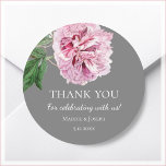 Peony Blush Wedding Danke Stickers<br><div class="desc">Hübsche Aquarellfarben Rosa Pink Pony Hochzeit danke Ihnen für Aufkleber mit dunkelgrauem Hintergrund. Personalisieren Sie mit Ihrem eigenen Namen und Gruß.</div>