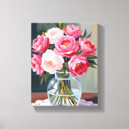 Peony Bouquet | Flower Vase Pink Watercolor Floral Leinwanddruck