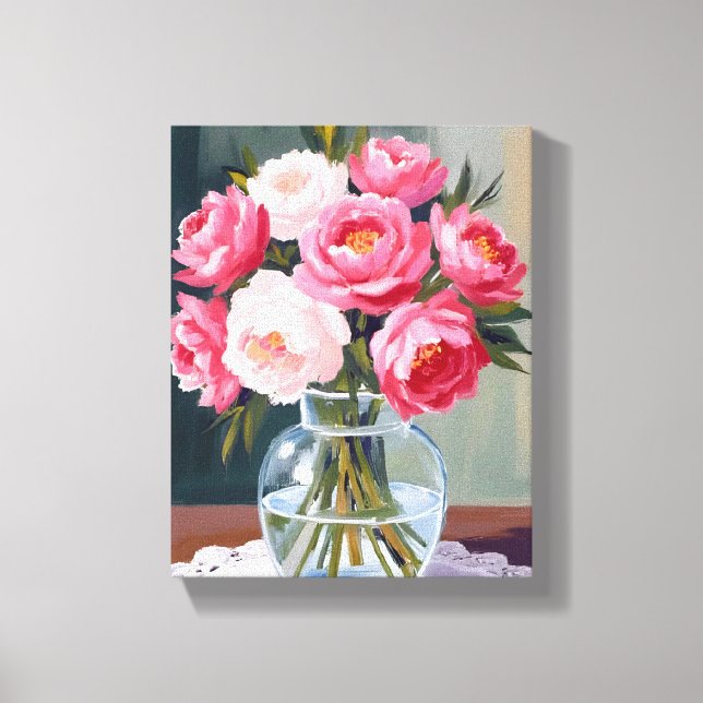 Peony Bouquet | Flower Vase Pink Watercolor Floral Leinwanddruck (Vorderseite)
