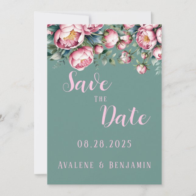 Peony Bouquet Save the Date Wasserfarbe Karte (Vorderseite)