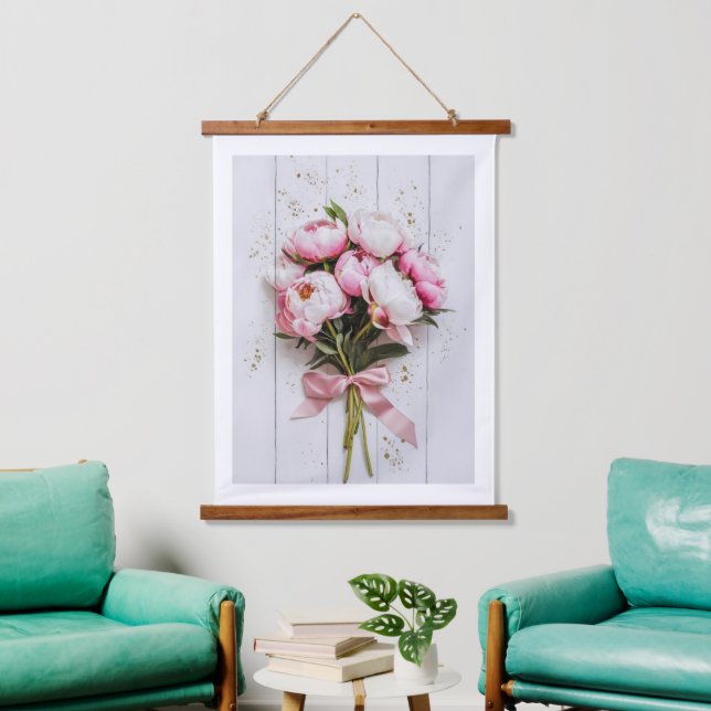 Peony Bouquet Wall Tapestry Wandteppich Mit Holzrahmen (Wohnzimmer)